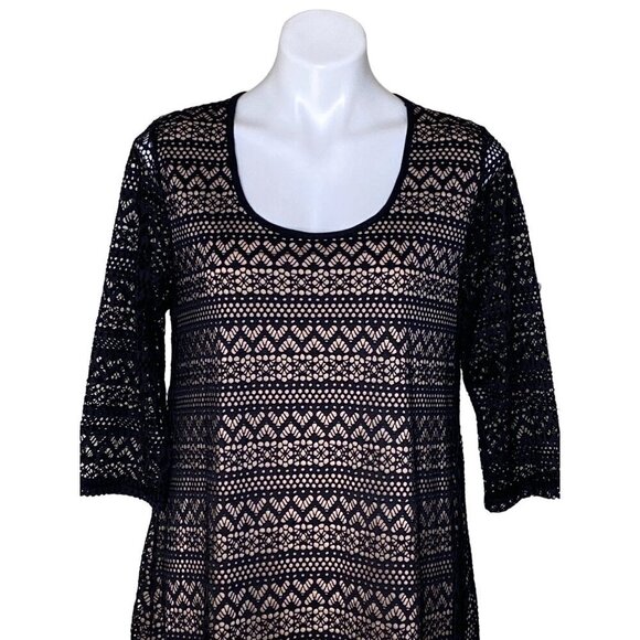 Umgee NWT Black Lace Overlay Mini Dress, Scoop Neck 3/4-Sleeves Women’s Size M - Picture 3 of 10